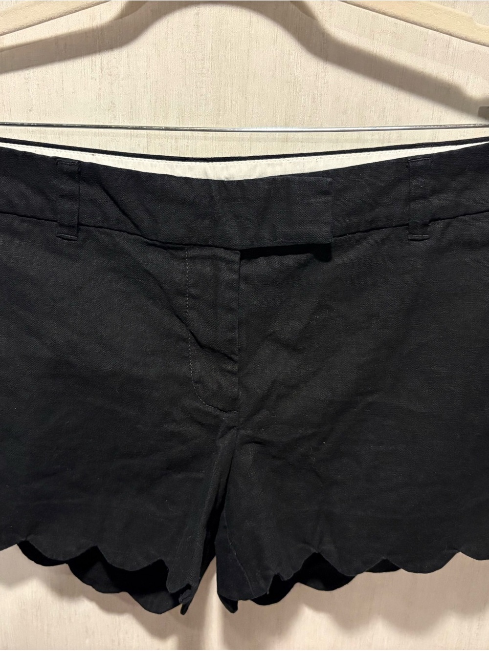 J. Crew Black High-Waist Scalloped Hem Shorts